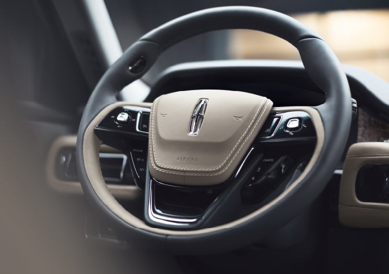 The intuitively placed controls of the steering wheel on a 2024 Lincoln Aviator® SUV | Maguire's Lincoln in Palmyra PA