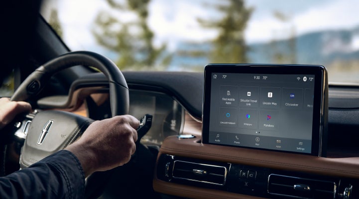 The center touchscreen of a Lincoln Aviator® SUV is shown | Maguire's Lincoln in Palmyra PA